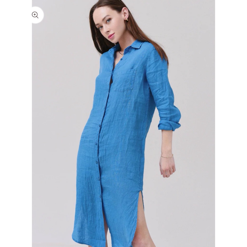 Stark X Linen Light Blue Dress Cover Up Button Down Size Medium Retail $236